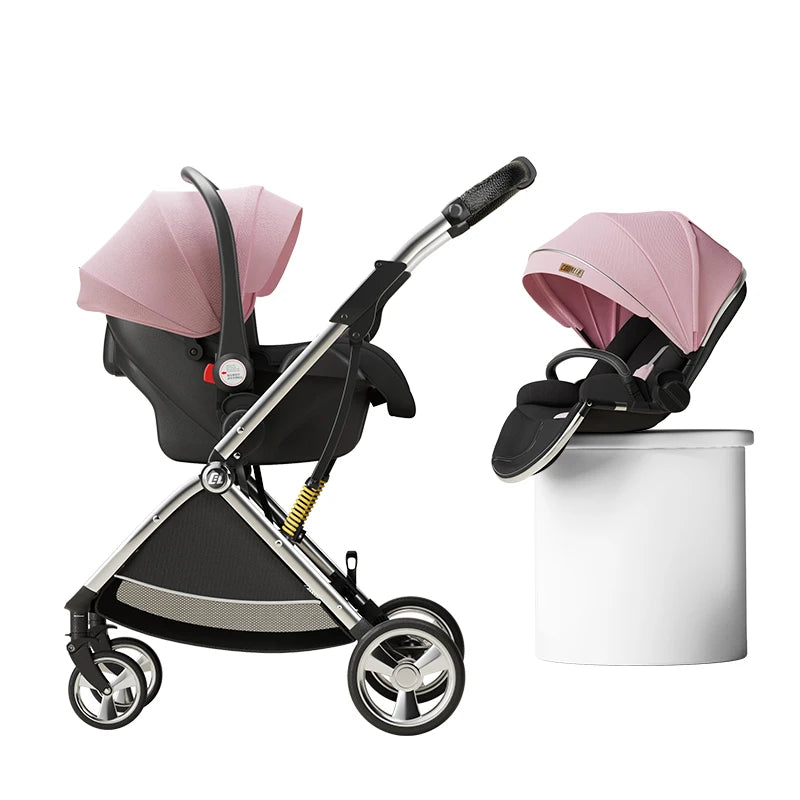 Luxurious Light High Landscape Baby Stroller Egg-shaped Seat for Newborn One Hand Recline Pushchair