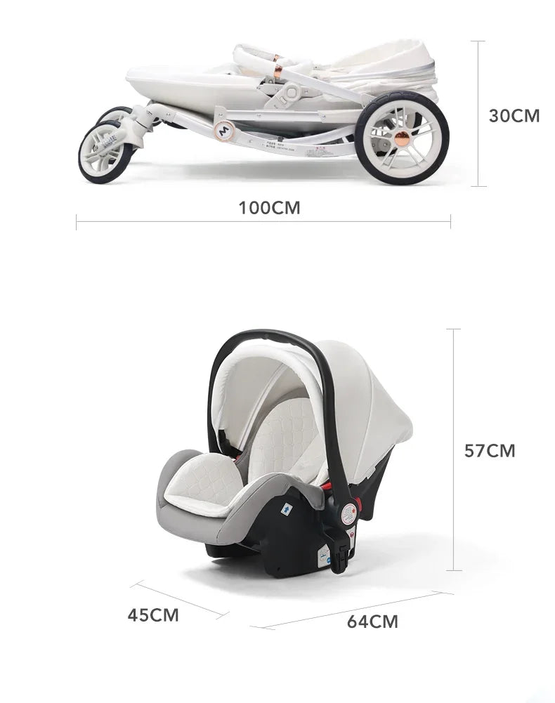 Baby Stroller 3in1,Luxury Baby Carriage with Car Seat, Eggshell Newborn Stroller