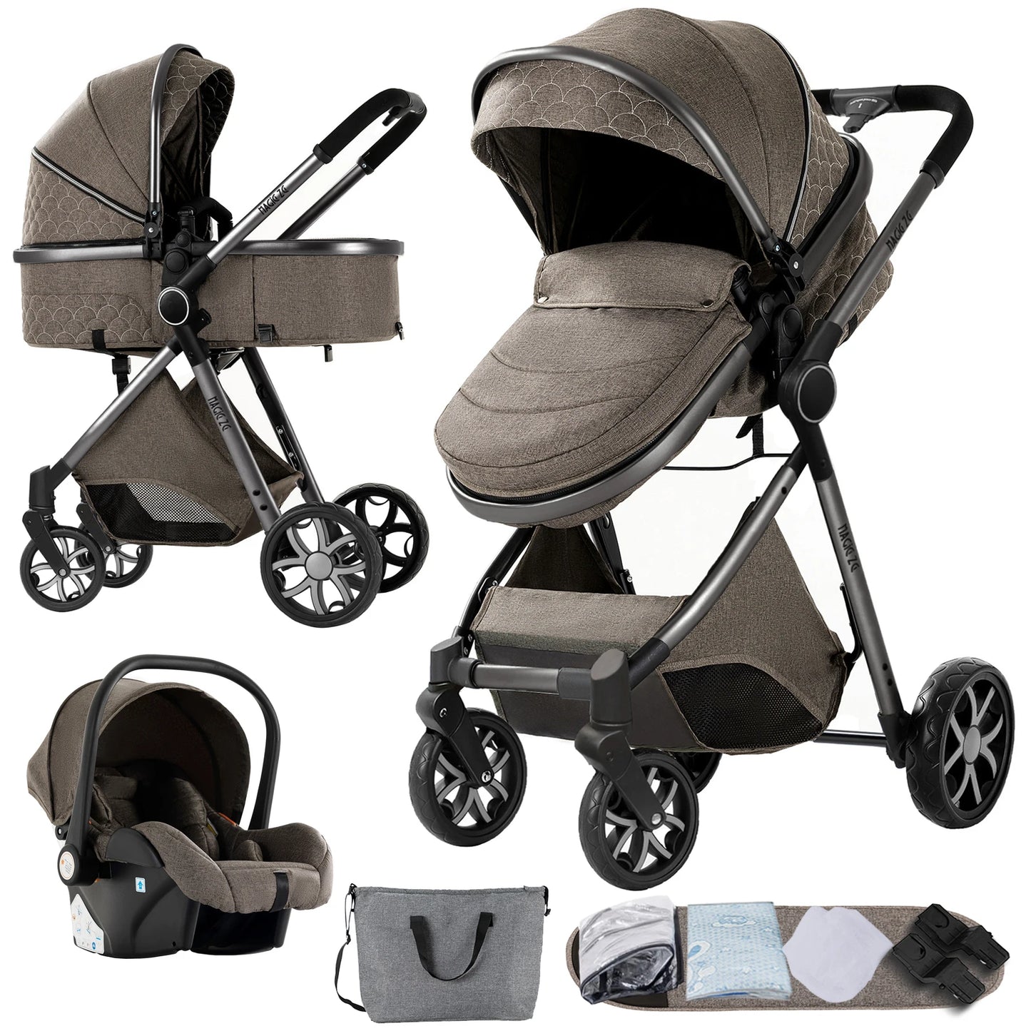 Baby Stroller 3‑in‑1 Travel System Pushchair Lightweight