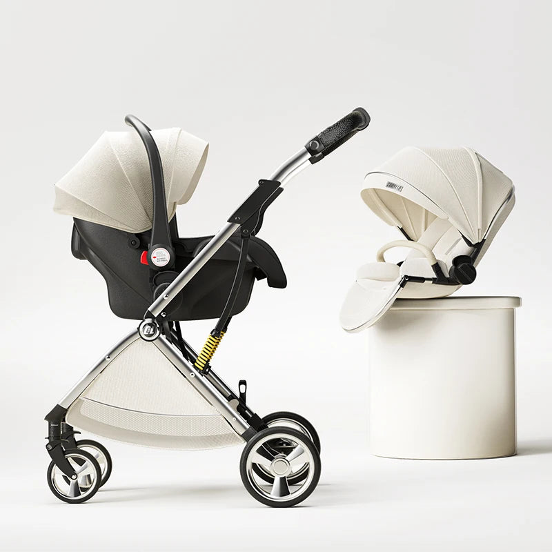 Luxurious Light High Landscape Baby Stroller Egg-shaped Seat for Newborn One Hand Recline Pushchair