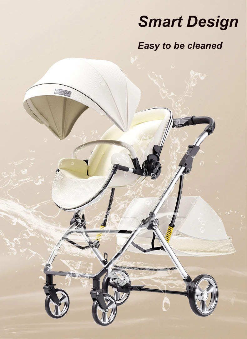 Luxurious Light High Landscape Baby Stroller Egg-shaped Seat for Newborn One Hand Recline Pushchair