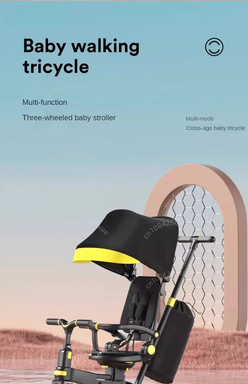 Lightweight Three-wheel Baby Stroller Adjustable Push Bar Foldable Three-wheel Baby Stroller