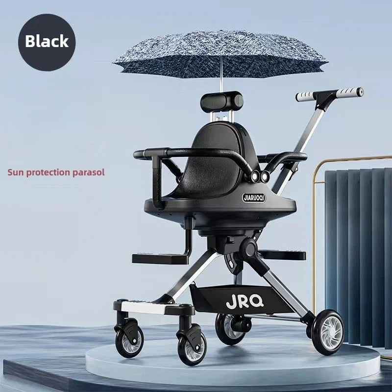 Lightweight Twin Baby Stroller High View Foldable Double Seat Baby Stroller with Adjustable Trolley Handle