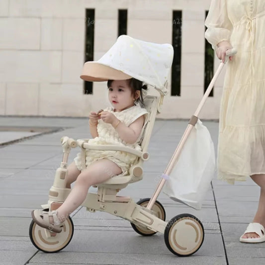 Lightweight Three-wheel Baby Stroller Adjustable Push Bar Foldable Three-wheel Baby Stroller