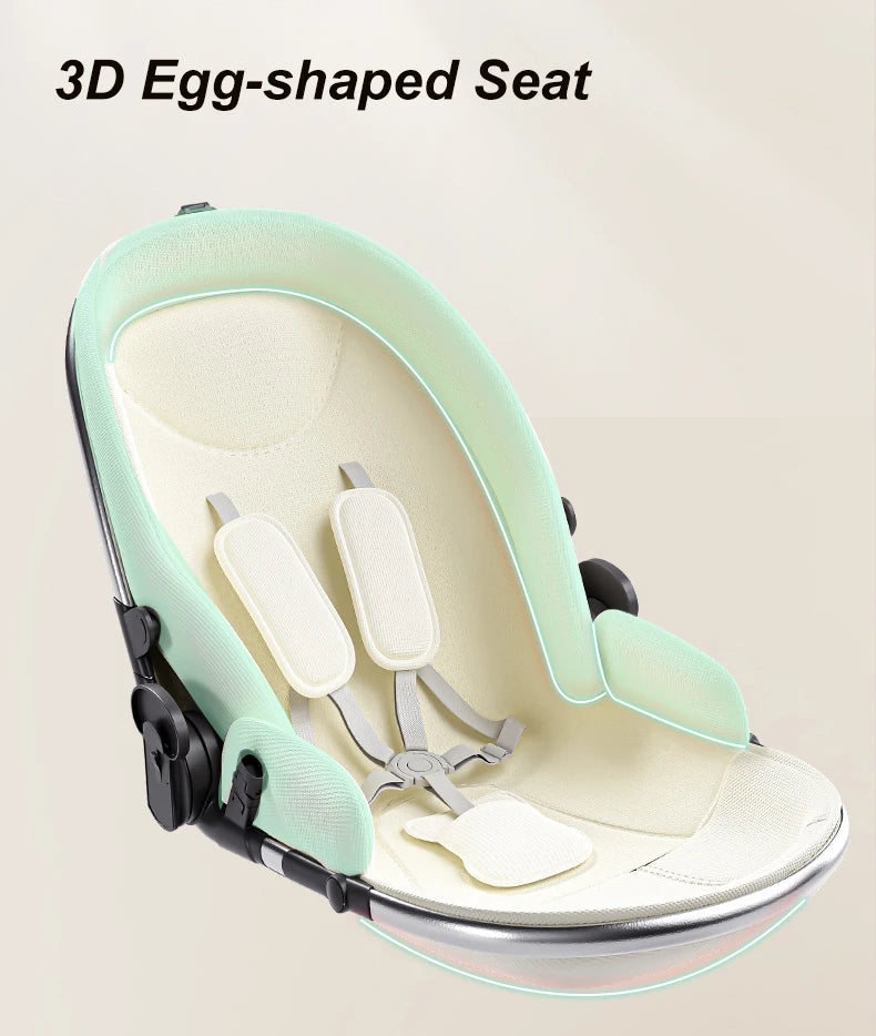 Luxurious Light High Landscape Baby Stroller Egg-shaped Seat for Newborn One Hand Recline Pushchair