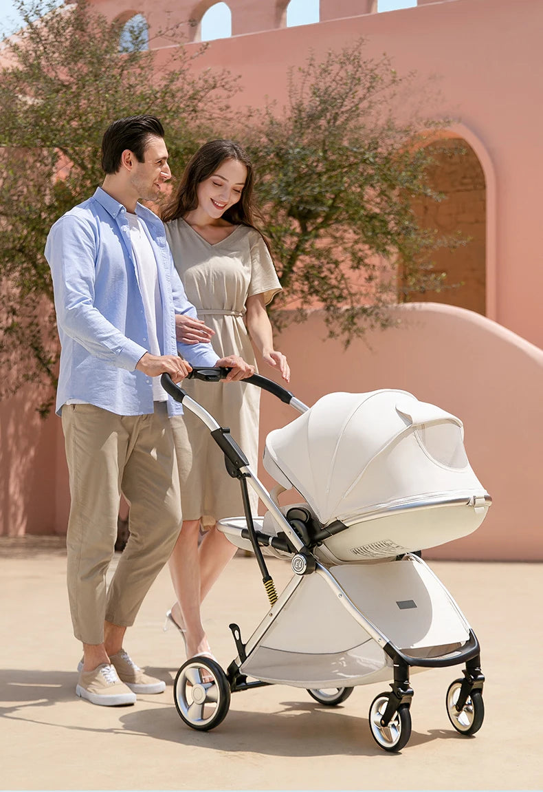 Luxurious Light High Landscape Baby Stroller Egg-shaped Seat for Newborn One Hand Recline Pushchair