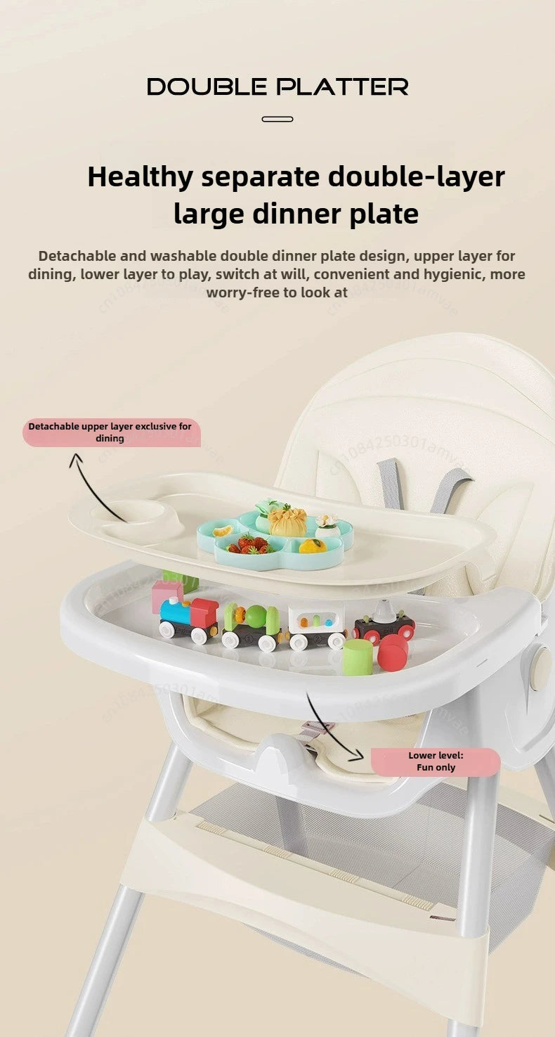 Portable Baby Dining Chair for Home Use Adjustable Height Multi-function Foldable High Chair