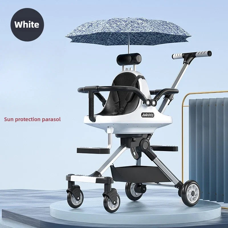 Lightweight Twin Baby Stroller High View Foldable Double Seat Baby Stroller with Adjustable Trolley Handle