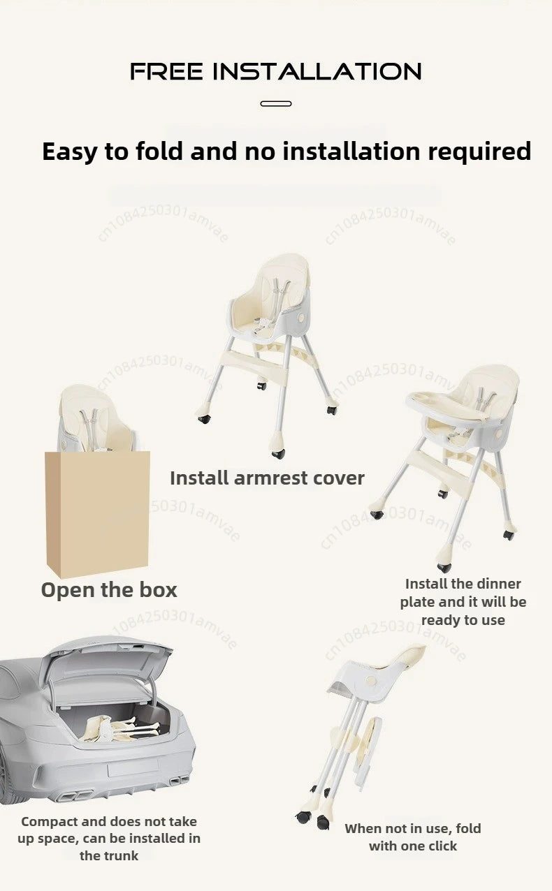 Portable Baby Dining Chair for Home Use Adjustable Height Multi-function Foldable High Chair