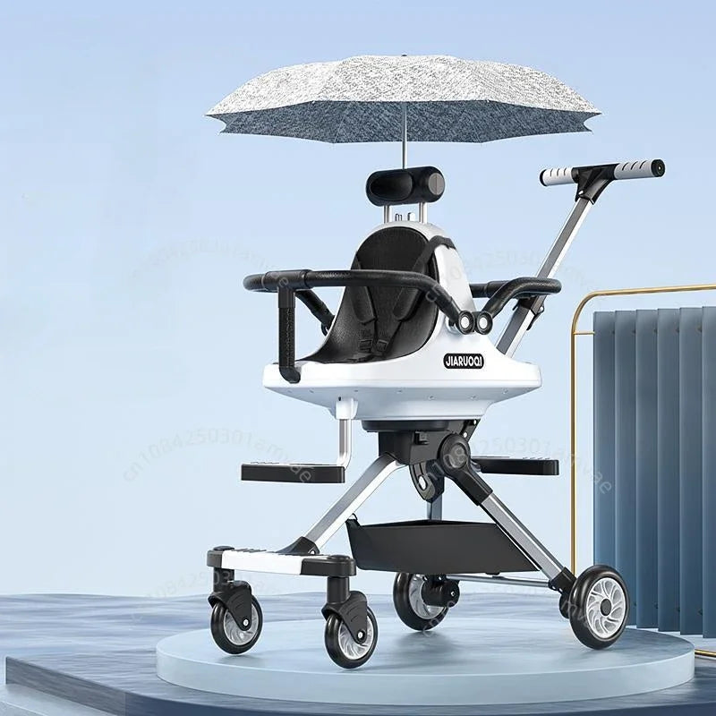 Lightweight Twin Baby Stroller High View Foldable Double Seat Baby Stroller with Adjustable Trolley Handle