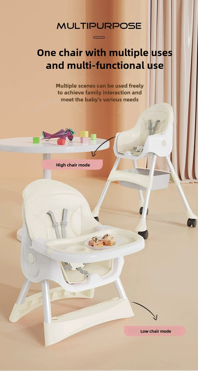 Portable Baby Dining Chair for Home Use Adjustable Height Multi-function Foldable High Chair