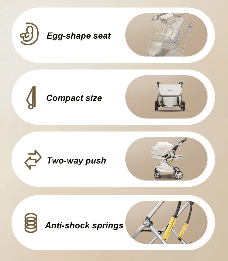 Luxurious Light High Landscape Baby Stroller Egg-shaped Seat for Newborn One Hand Recline Pushchair