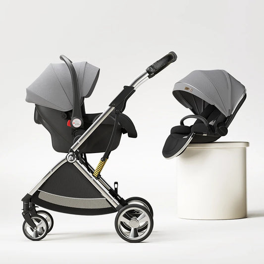 Luxurious Light High Landscape Baby Stroller Egg-shaped Seat for Newborn One Hand Recline Pushchair